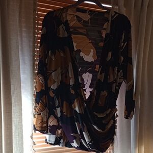 Tahari Black and Brown Floral Blouse